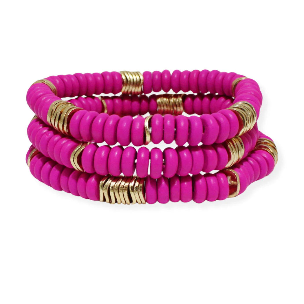 WOOD BEADED MULTI LAYERED STRETCH BRACELET